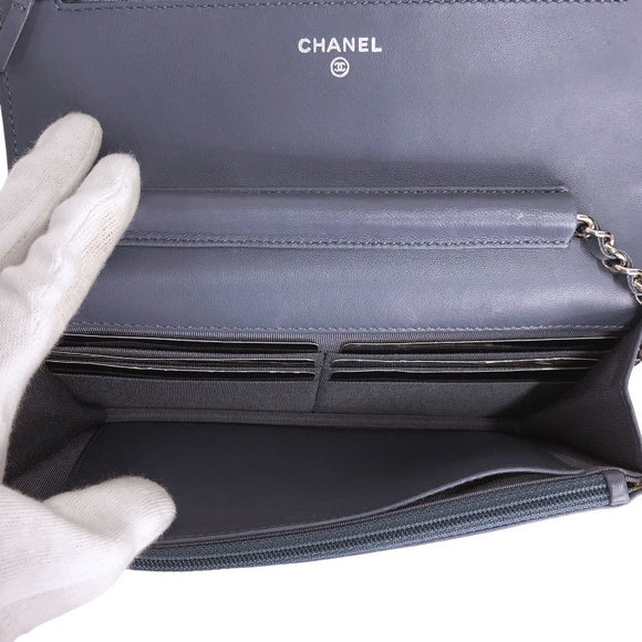 Chanel Matelasse Chain Wallet Silver Hardware Shoulder Bag Blue - Picture 4 of 9